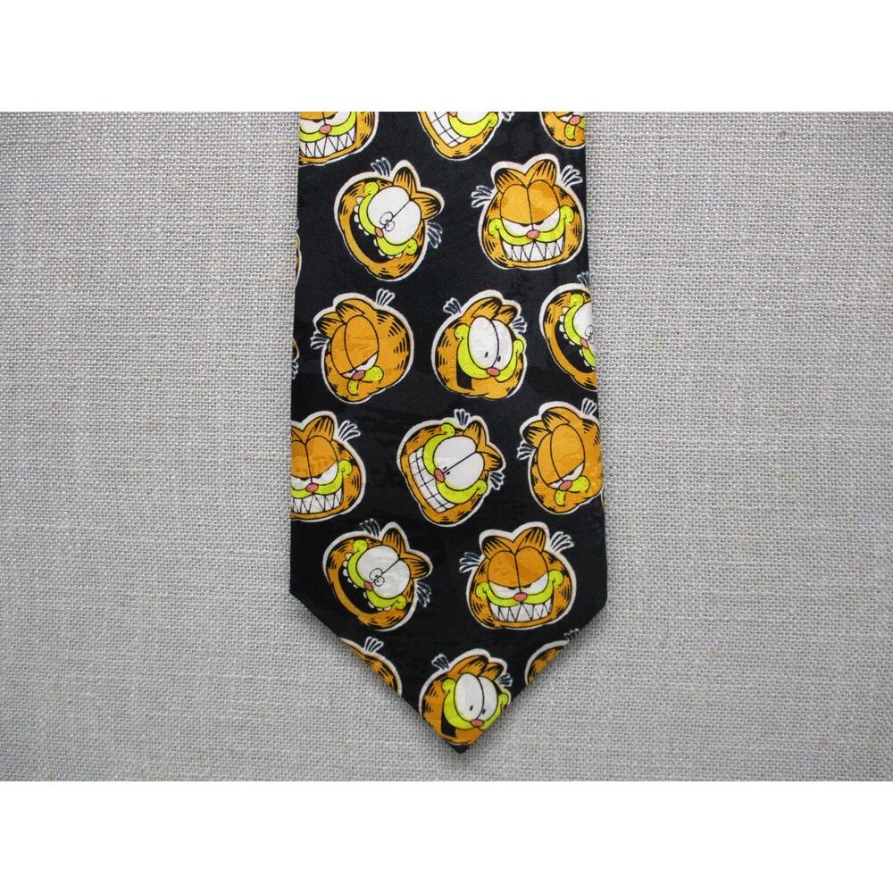 Vintage PAWS Addiction Black Whimsical Cartoon Garfield Print Necktie Men‎